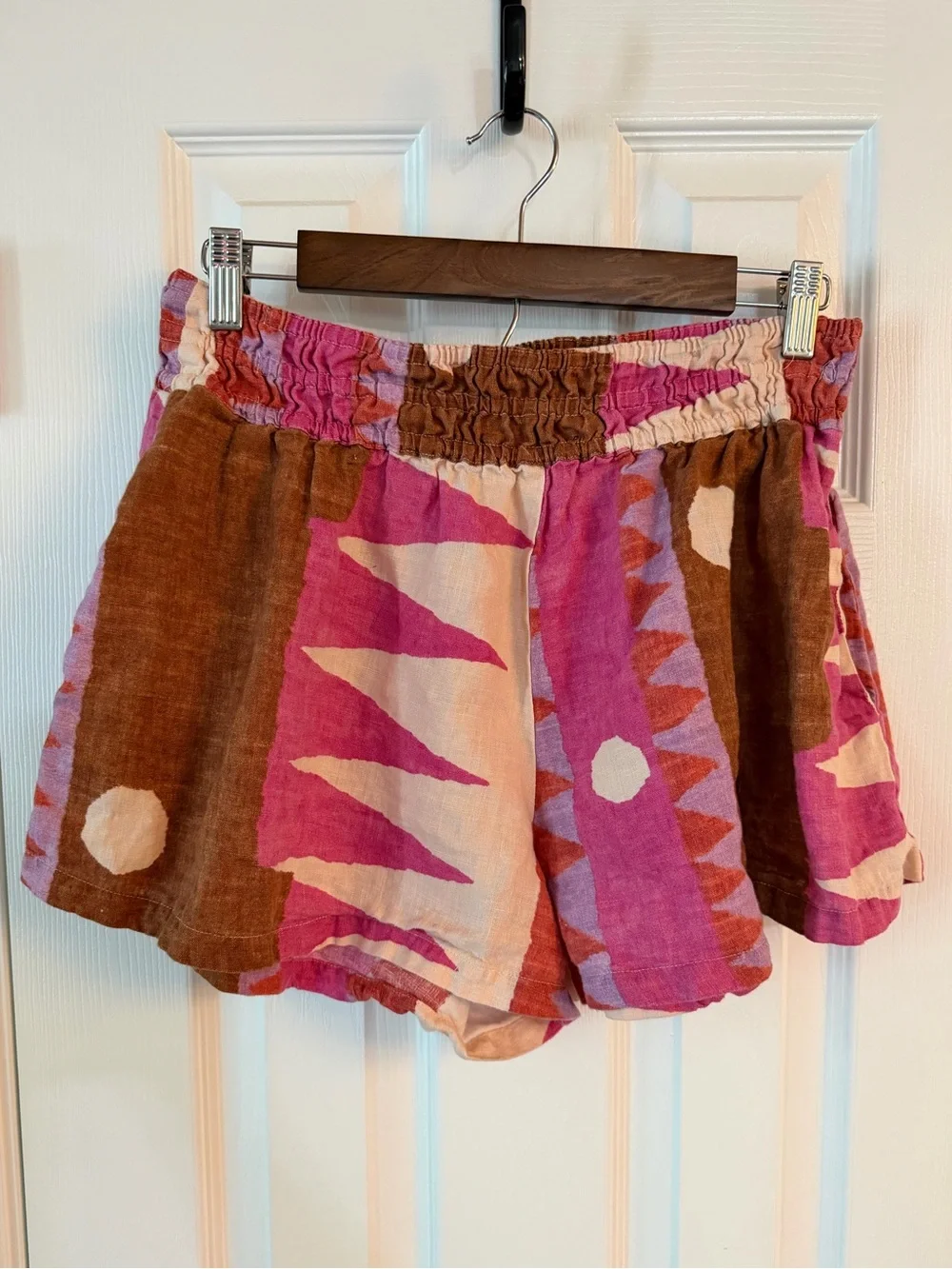 Anthropologie MesTiz Linen Blend Print Pull On Shorts Medium Boho Festival